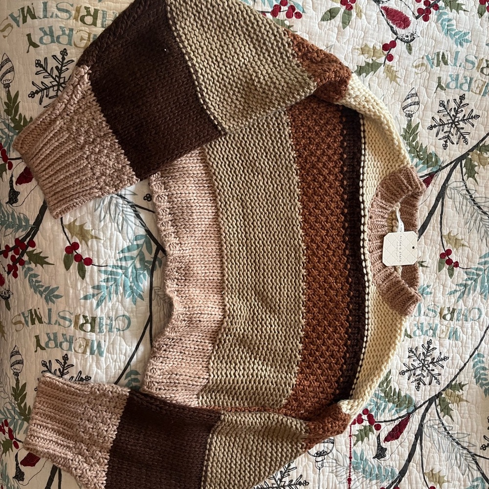 Striped Knit Sweater - Brown and Cream